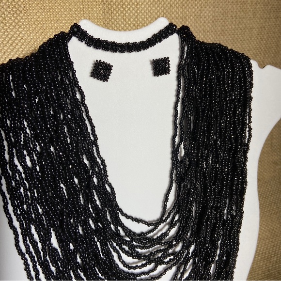 Huichol Jewelry 3 Pcs. Set, Handcrafted Mexican Artisan, Beads,Hippie,Boho,Black - Picture 3 of 8